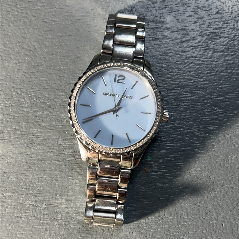 Michael Kors Silver Tone Watch with Crystal Bezel